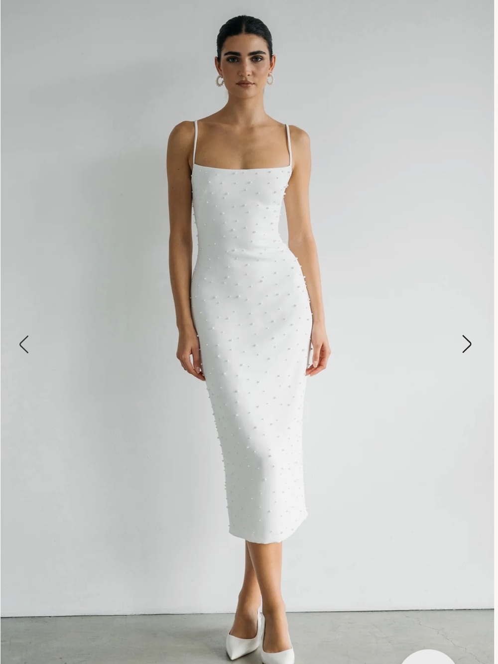 Jenny Yoo White Beaded Spaghetti-Strap Midi Dress